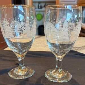 Vintage Christmas Scene Glass Goblets